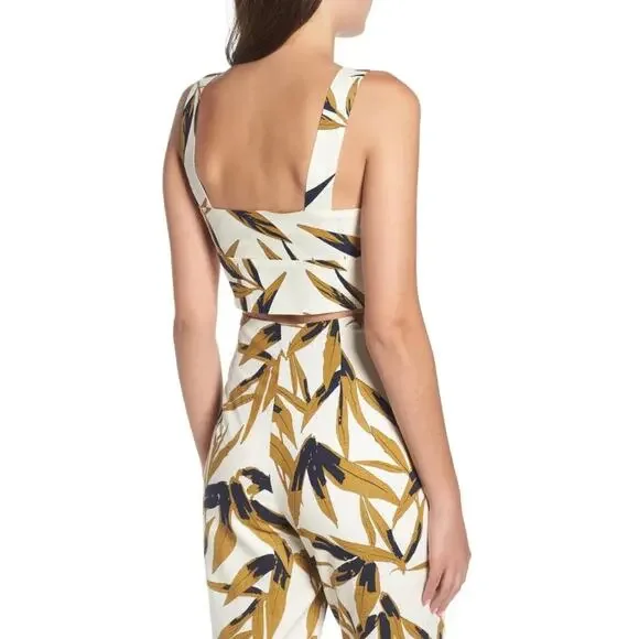J.O.A Tropical Palm Print Cotton Crop Top & High-Waisted Ankle Pant Set Size XS‎ - Picture 2 of 10